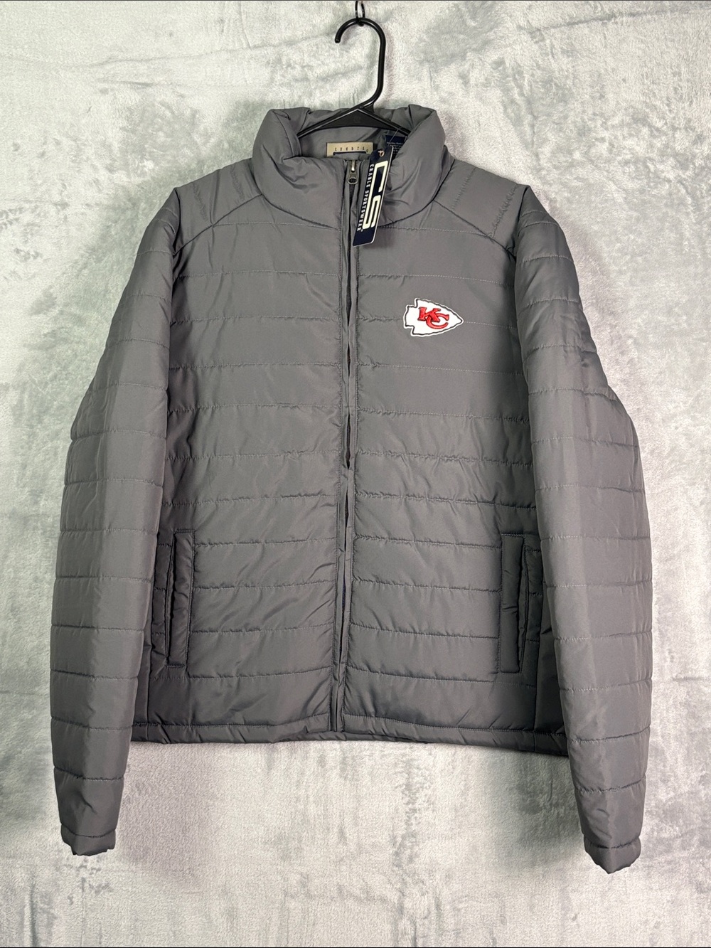 NWT New CS Gray Puffer Kansas City Chiefs NFL Football Jacket Men Size Small